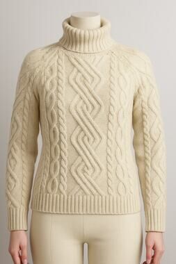 Paul James Cable Knit Wool Sweater Turtleneck Women S Cream Fisherman Chunky